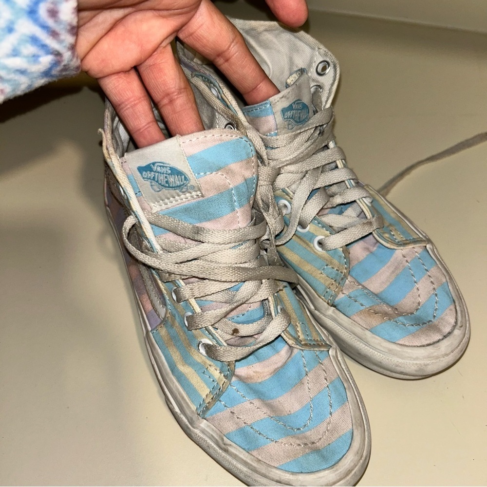 Vans Women's Striped Sneakers - Blue and Beige